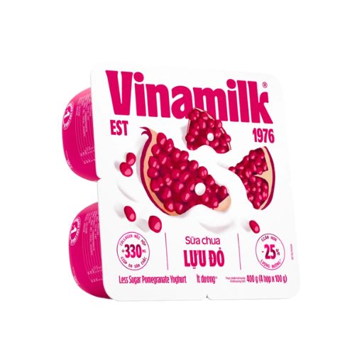 Lốc 4 Sữa Chua Lựu Đỏ Ít Đường Vinamilk Bổ Sung Collagen 100g