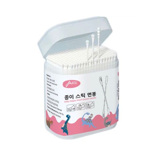 Tăm bông Ansu Hàn Quốc cho bé, thân giấy, hộp 200 que 2 chức năng