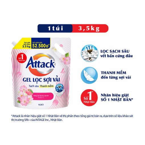 Gel giặt Attack 3.5kg hương hoa anh đào sạch sâu, mềm vải - Ảnh 2