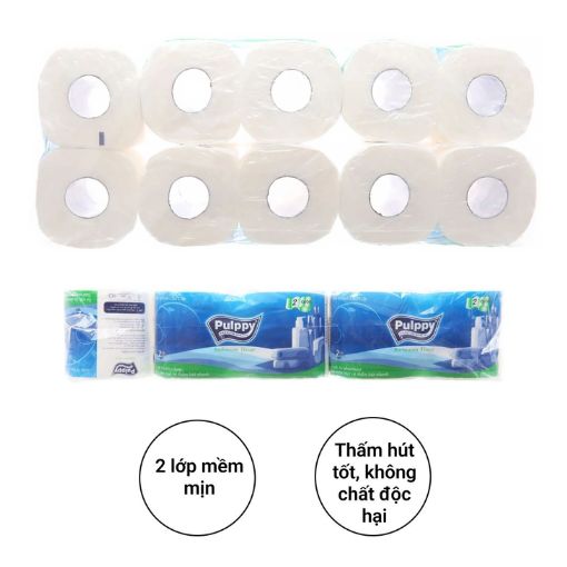 10 cuộn giấy lụa cuộn xanh vệ sinh Pulppy 2 lớp - Ảnh 2