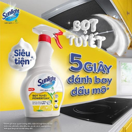 Nước lau bếp Sunlight Powerfoam bọt tuyết 500ml đánh bay dầu mỡ - Ảnh 2