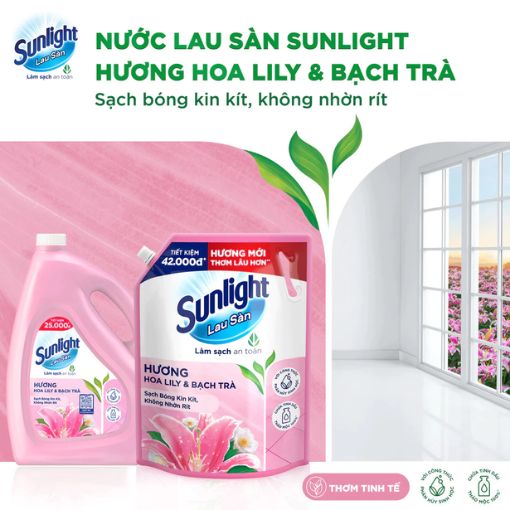 Nước lau sàn Sunlight hương hoa lily & bạch trà túi 3.6kg - Ảnh 2
