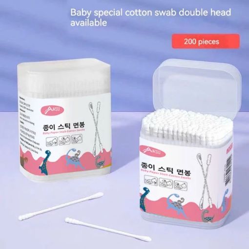 Tăm bông Ansu Hàn Quốc cho bé, thân giấy, hộp 200 que 2 chức năng - Ảnh 3