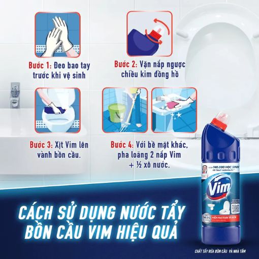 Nước Tẩy Bồn Cầu Vim Xanh Biển 880ml Diệt Khuẩn Tẩy Trắng - Ảnh 4