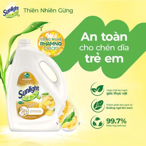 Sunlight Nước Rửa Chén Gừng Thiên Nhiên 3.5kg Gốc Thực Vật - Ảnh 2